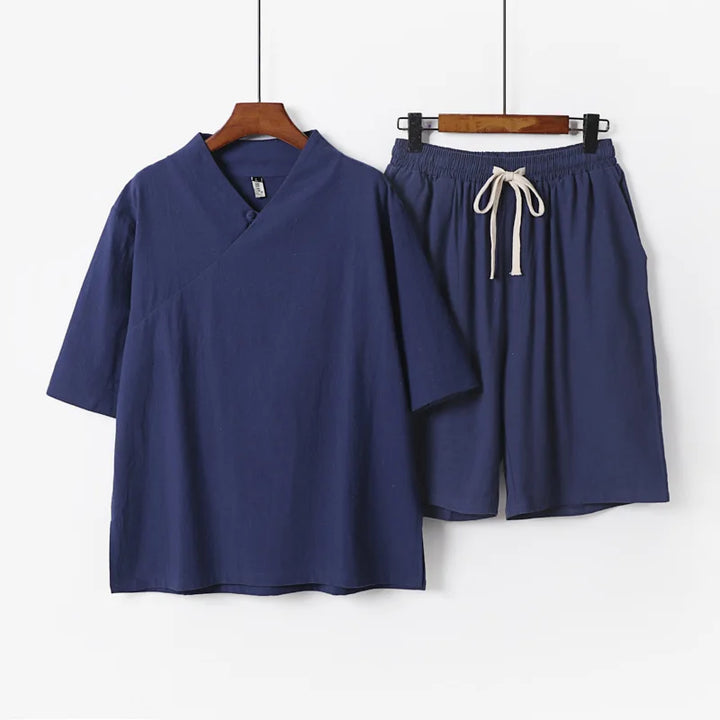 Men's Lightweight Breathable V-Neck T-Shirt and Drawstring Shorts Set | Effortless Summer Comfort Fit 5