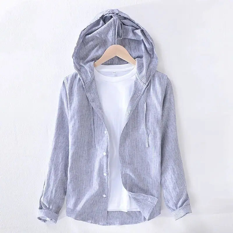 Men's Lightweight Striped Hooded Long-Sleeved Shirt | Casual Spring Style Statement 0