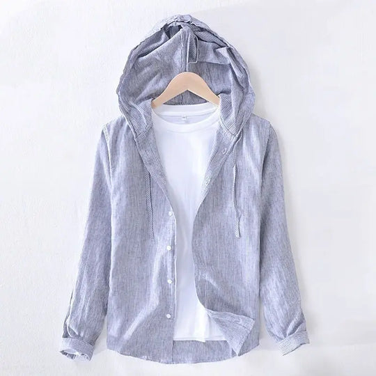 Men's Lightweight Striped Hooded Long-Sleeved Shirt | Casual Spring Style Statement 0