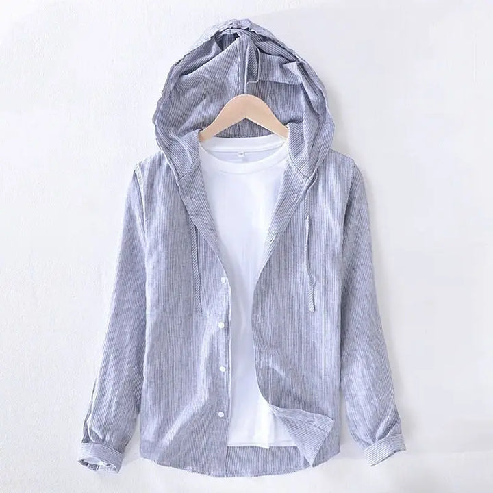 Men's Lightweight Striped Hooded Long-Sleeved Shirt | Casual Spring Style Statement 0