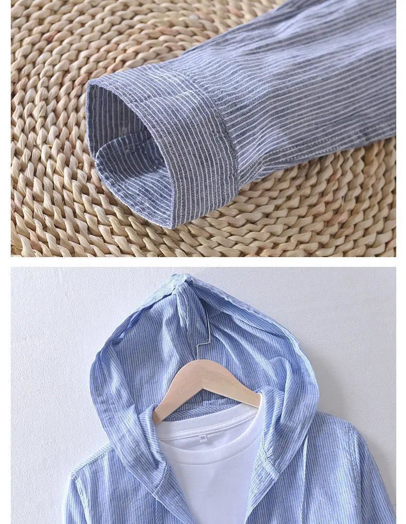 Men's Lightweight Striped Hooded Long-Sleeved Shirt | Casual Spring Style Statement 5