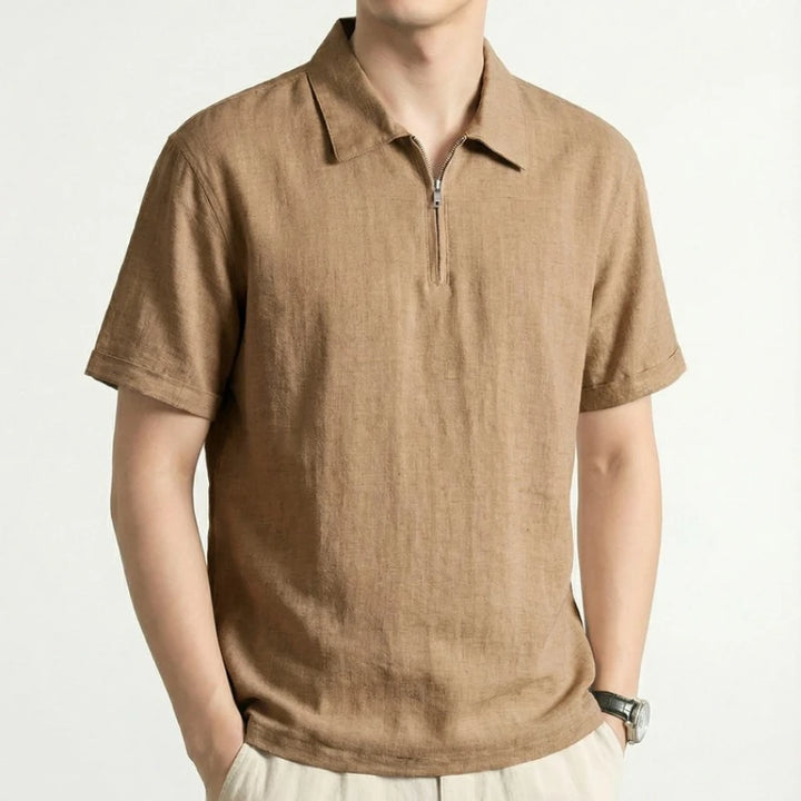 Men's Linen Blend Short Sleeve Polo Shirt | Breathable Casual Summer Essential 0