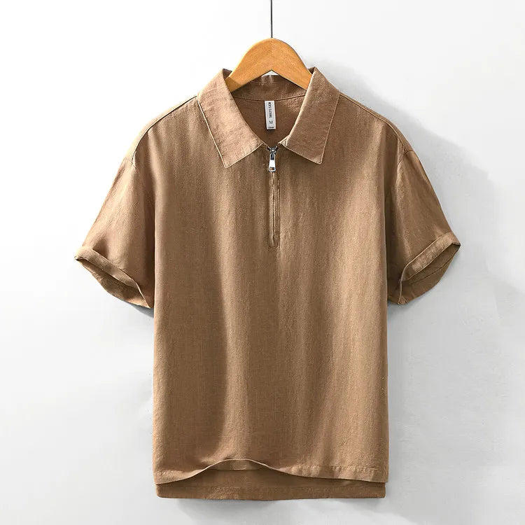 Men's Linen Blend Short Sleeve Polo Shirt | Breathable Casual Summer Essential 7