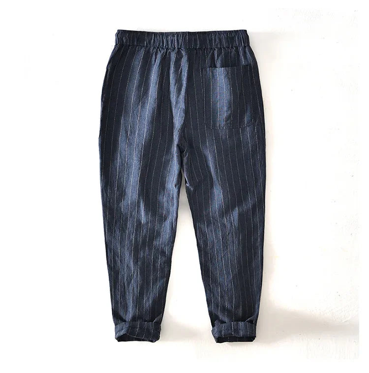 Men's Linen Cotton Striped Ankle-Length Pants | Lightweight Breathable Summer Comfort