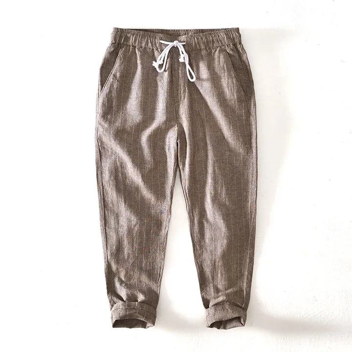 Men's Linen Cotton Striped Ankle-Length Pants | Lightweight Breathable Summer Comfort
