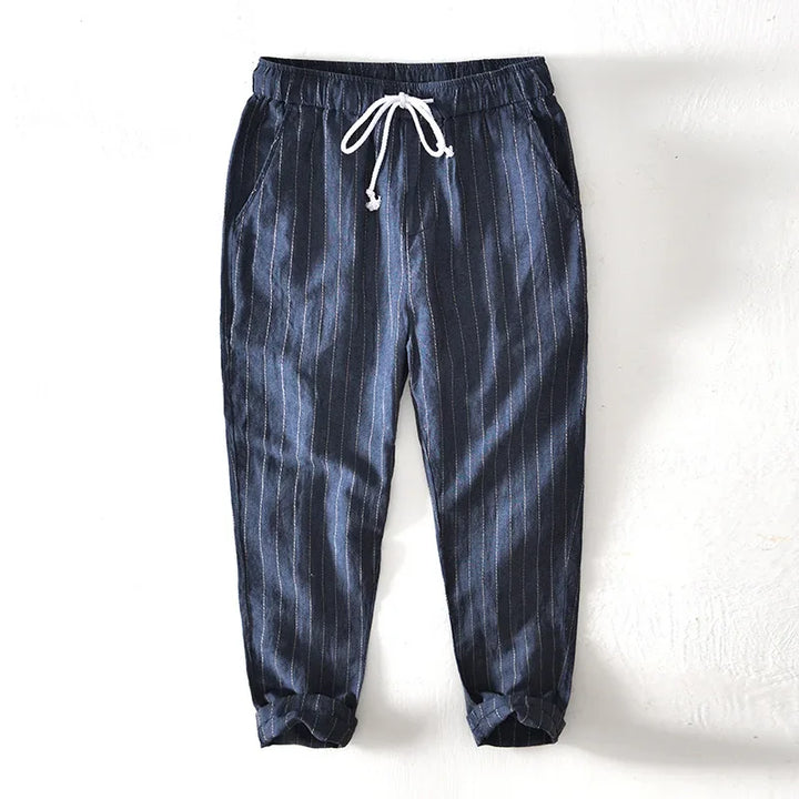 Men's Linen Cotton Striped Ankle-Length Pants | Lightweight Breathable Summer Comfort