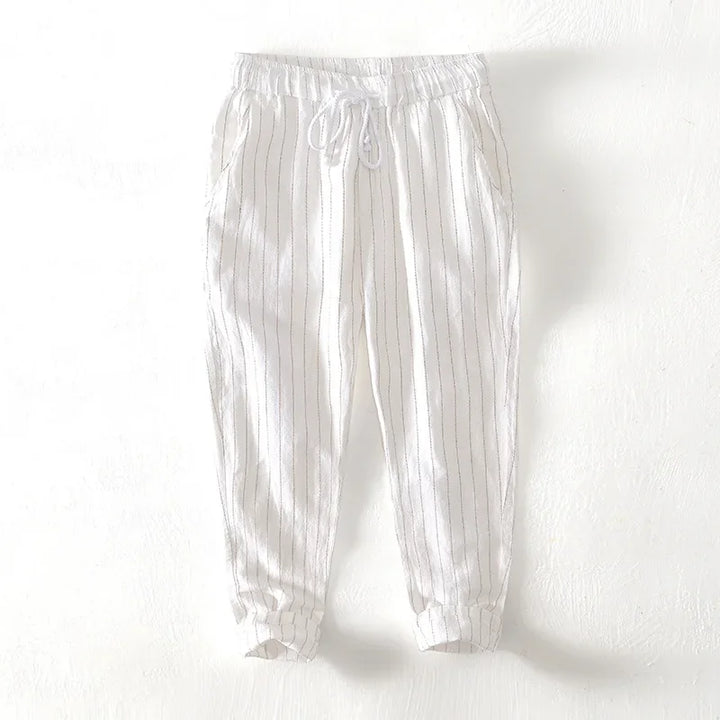 Men's Linen Cotton Striped Ankle-Length Pants | Lightweight Breathable Summer Comfort