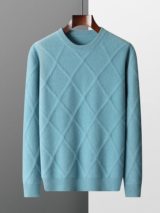 Men's Merino Wool Diamond-Knit Crewneck Sweater | Lightweight Structured Warmth 0