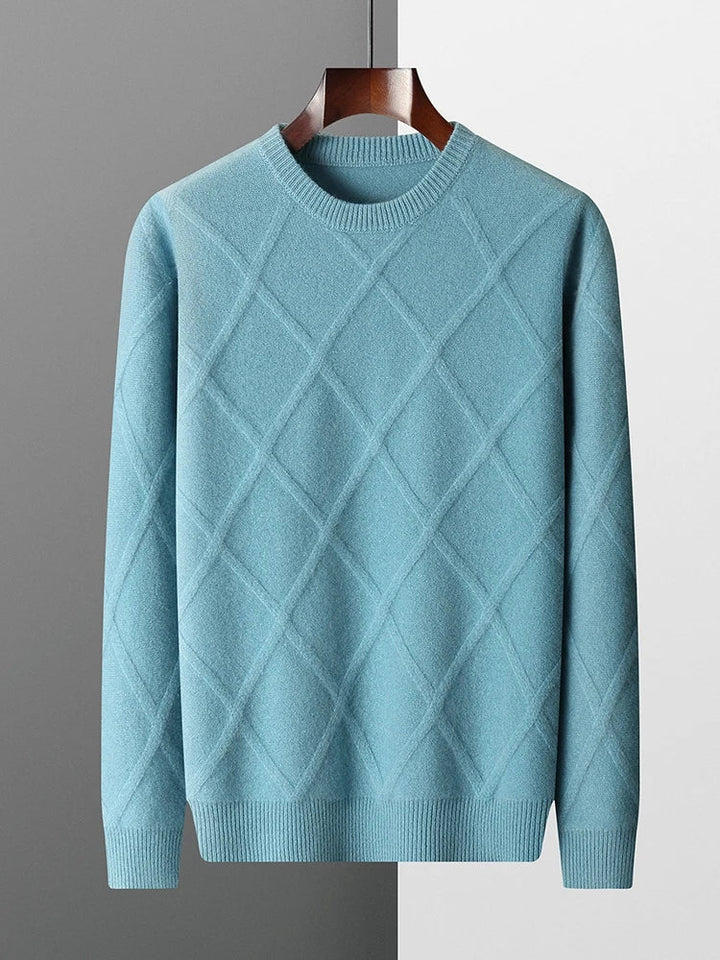 Men's Merino Wool Diamond-Knit Crewneck Sweater | Lightweight Structured Warmth 0