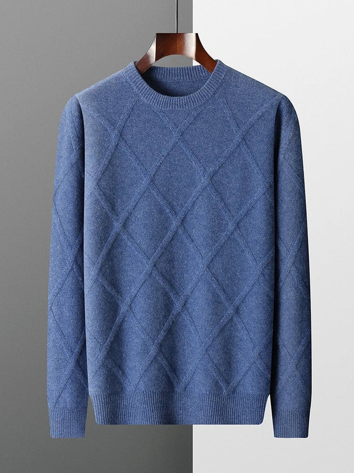 Men's Merino Wool Diamond-Knit Crewneck Sweater | Lightweight Structured Warmth 3