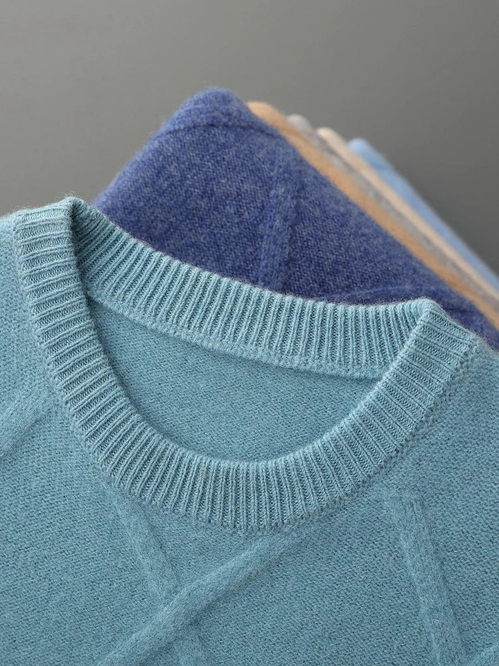 Men's Merino Wool Diamond-Knit Crewneck Sweater | Lightweight Structured Warmth 4