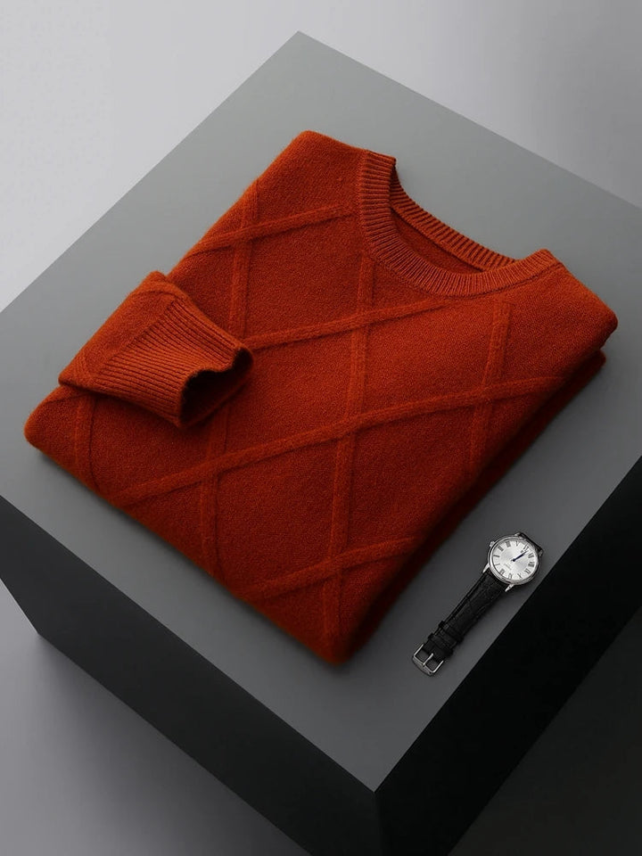 Men's Merino Wool Diamond-Knit Crewneck Sweater | Lightweight Structured Warmth 8