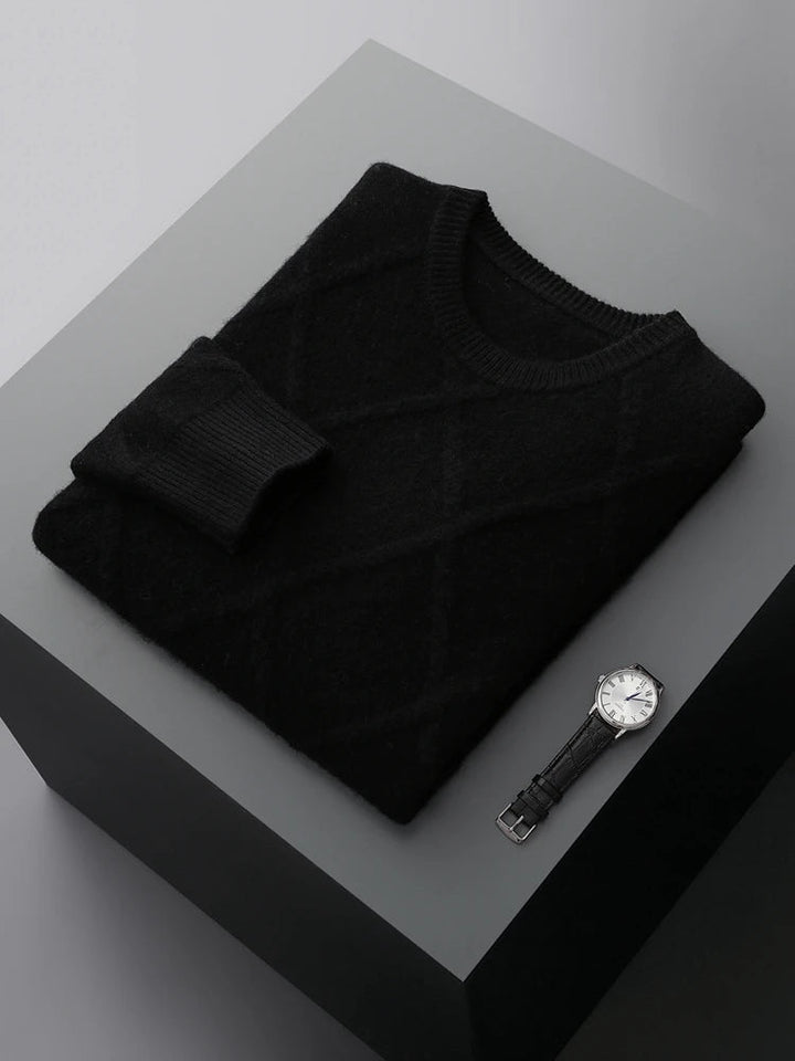 Men's Merino Wool Diamond-Knit Crewneck Sweater | Lightweight Structured Warmth 9