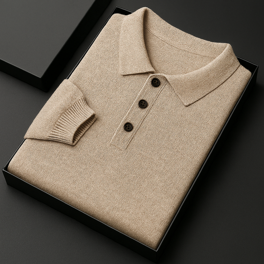 Men's Merino Wool Long Sleeve Polo Shirt | Tailored Soft Comfort Design 0
