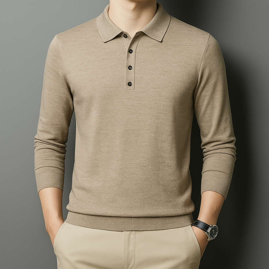 Men's Merino Wool Long Sleeve Polo Shirt | Tailored Soft Comfort Design 1