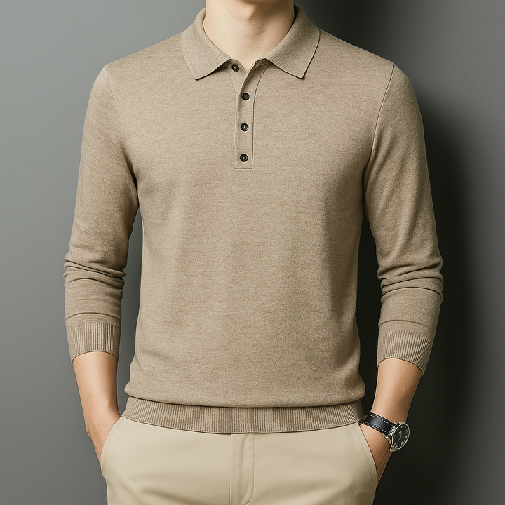 Men's Merino Wool Long Sleeve Polo Shirt | Tailored Soft Comfort Design 1