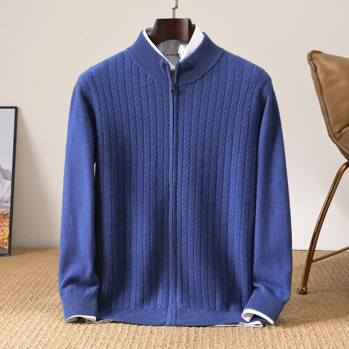 Men's merino wool quarter-zip sweater with refined knit collar