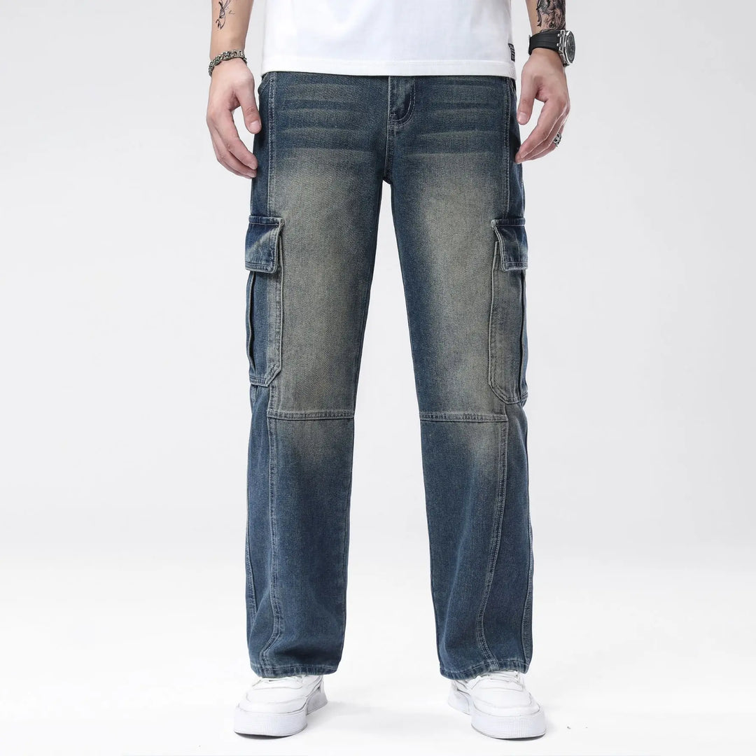 Men's Non-Stretch Polyester-Cotton Denim Jeans | Casual Deep Blue Straight Leg Workwear Pants