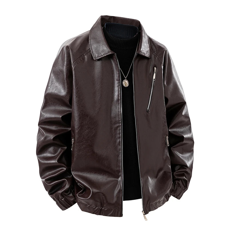 Men's windproof PU leather jacket with retro casual profile