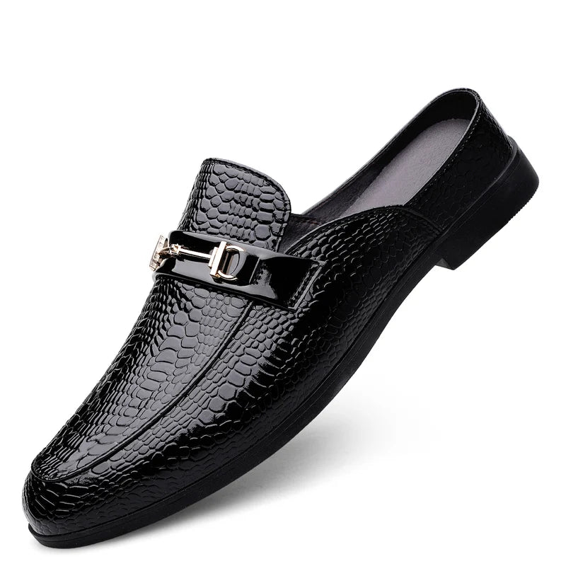 Men's Patent Leather Mules | Stylish Casual Summer Sandals | Breathable Open Back Design