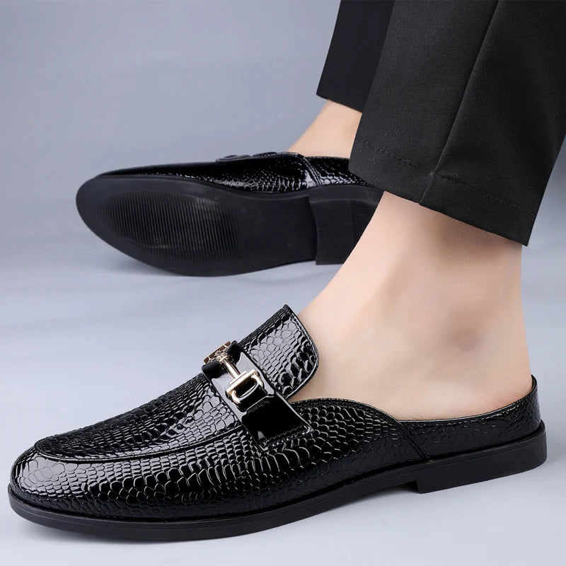 Men's Patent Leather Mules | Stylish Casual Summer Sandals | Breathable Open Back Design