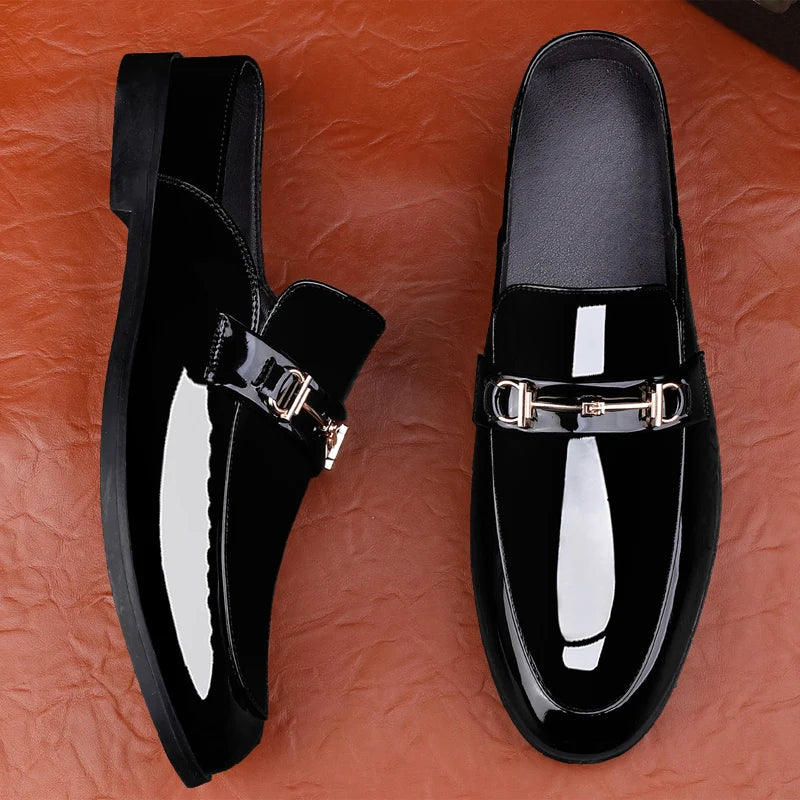 Men's Patent Leather Mules | Stylish Casual Summer Sandals | Breathable Open Back Design