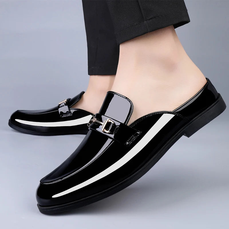 Men's Patent Leather Mules | Stylish Casual Summer Sandals | Breathable Open Back Design