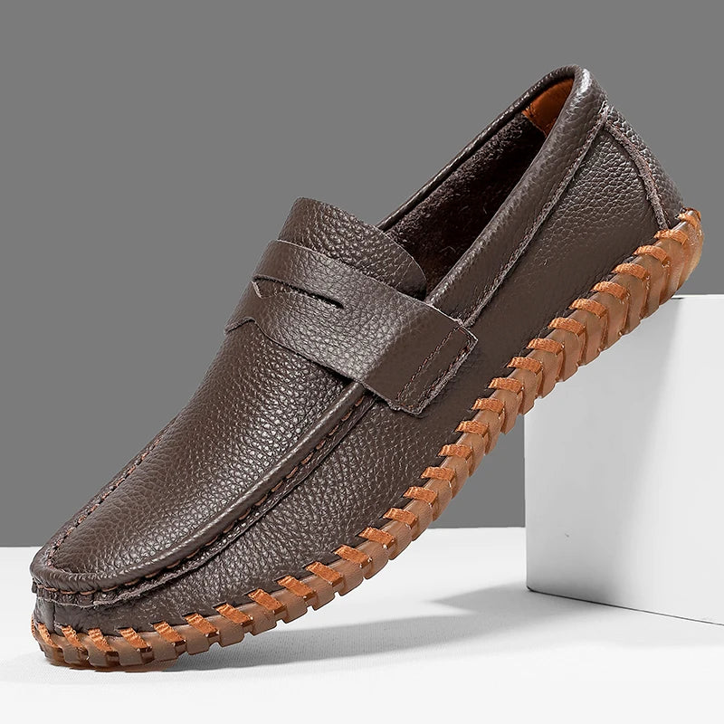 Men's patent leather penny loafers with soft slip-on sole