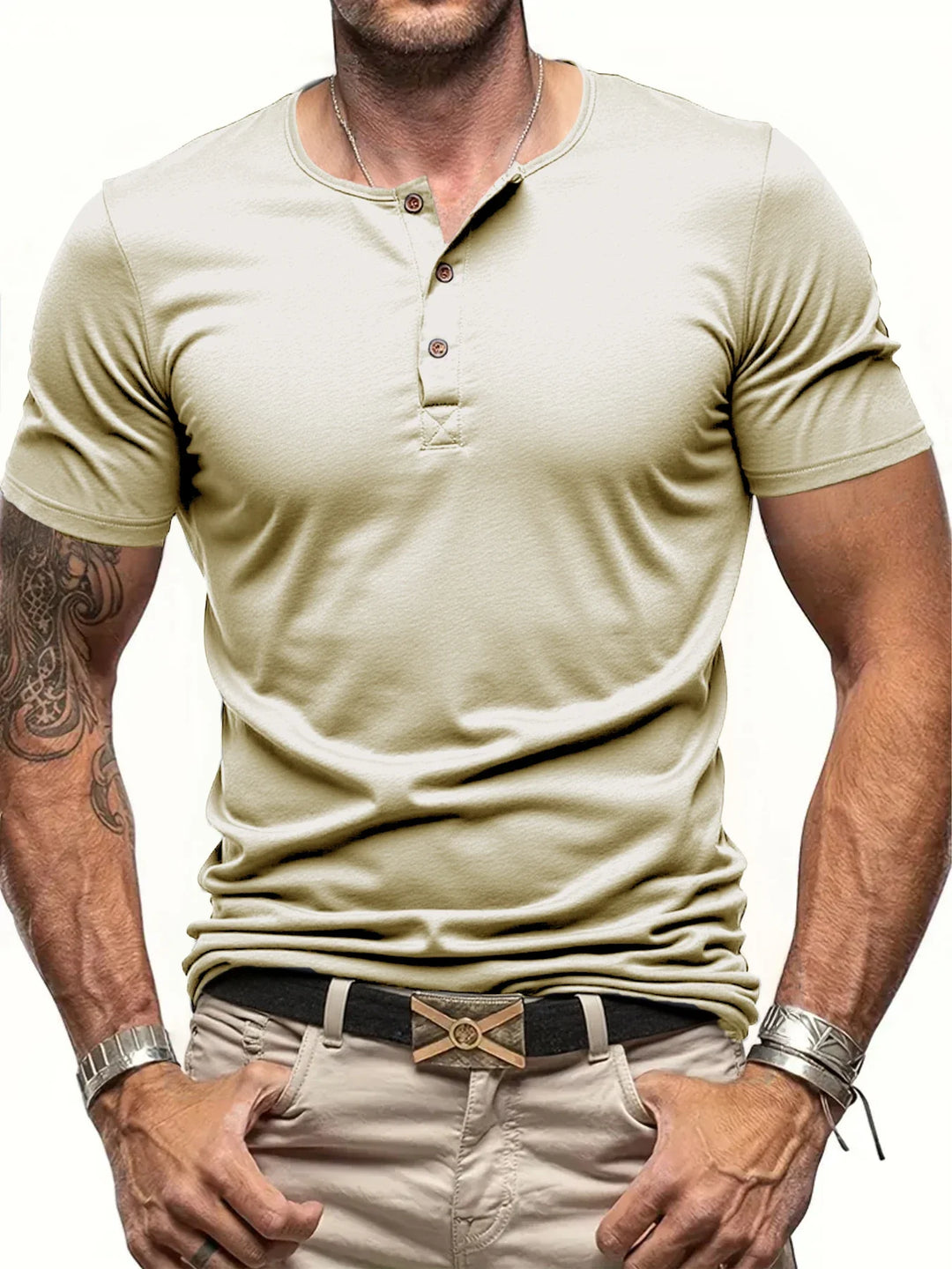 Men's Polyester Fiber Short Sleeve Henley T-Shirt | Soft Touch Everyday Essential 2