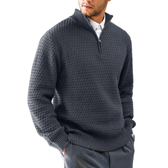 Men's polyester half-zip sweater with mock neck collar