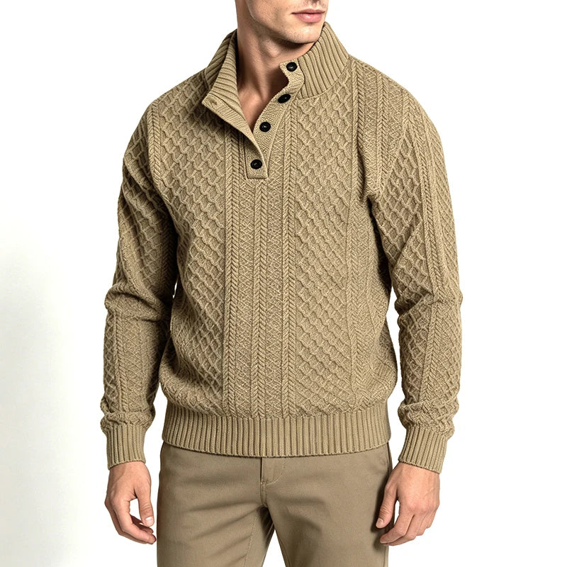 Men's jacquard Henley shirt with stand collar texture