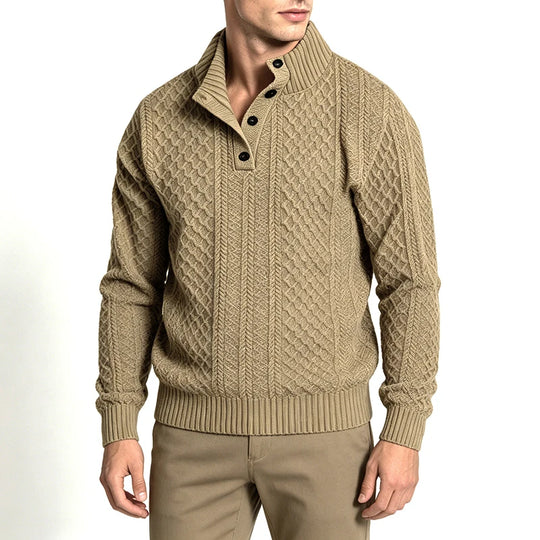 Men's jacquard Henley shirt with stand collar texture