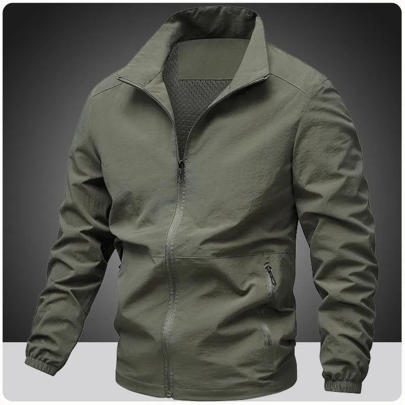 Men's lightweight varsity jacket with ribbed collar and pockets
