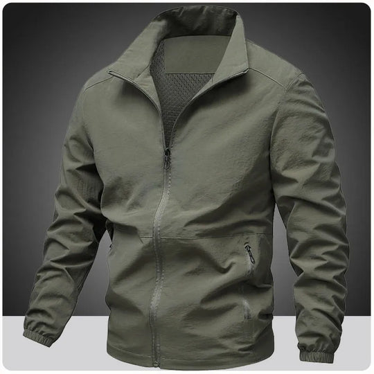 Men's lightweight varsity jacket with ribbed collar and pockets