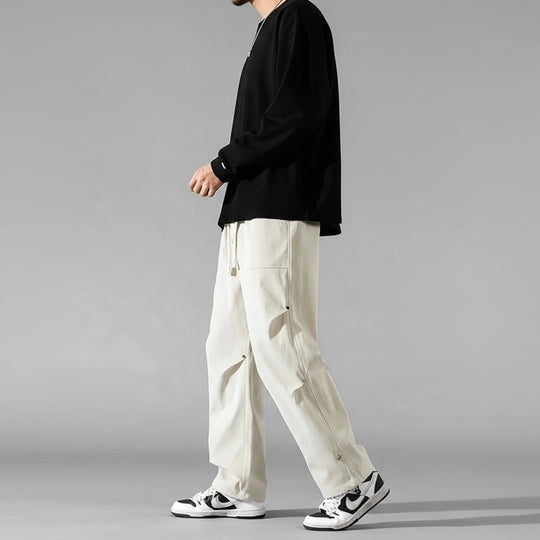 Men's Polyester Wide Leg Cargo Pants | Trendy Loose Streetwear Fit 0