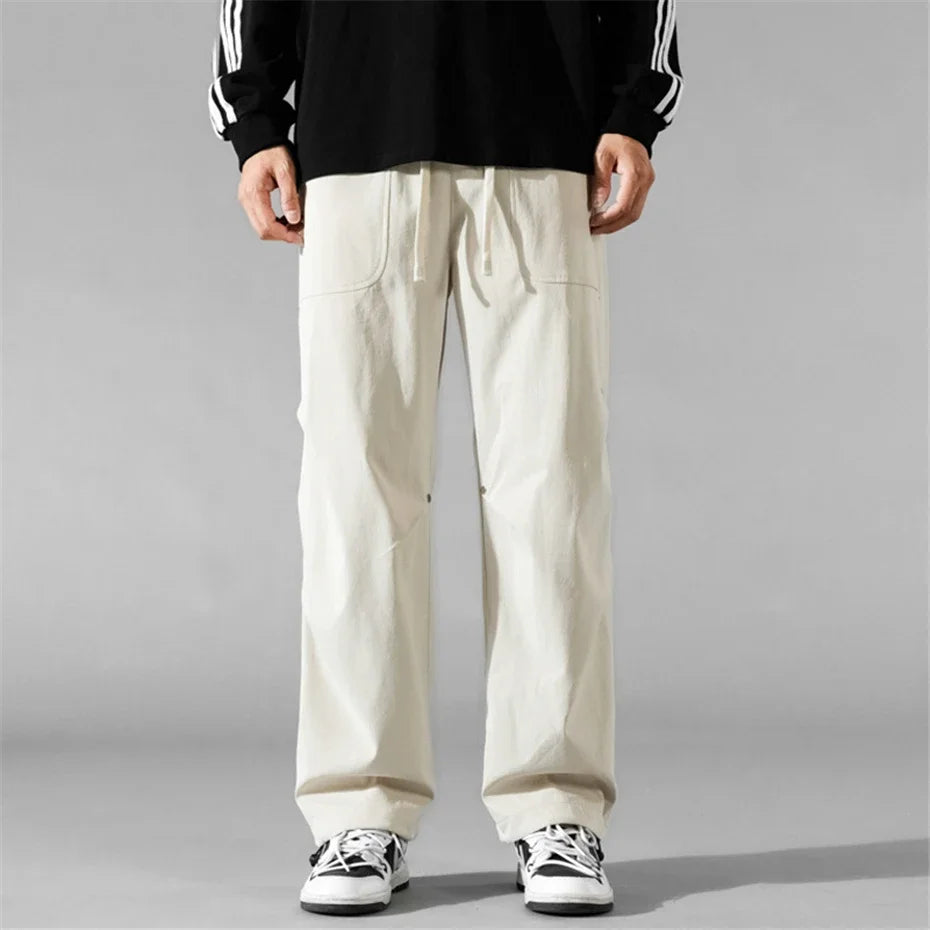 Men's Polyester Wide Leg Cargo Pants | Trendy Loose Streetwear Fit 6