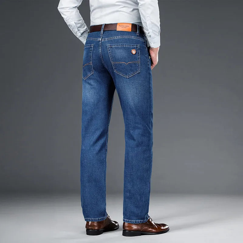 Men's Premium Cotton Stretch Denim Jeans | Classic Structured Fit Casual Pants