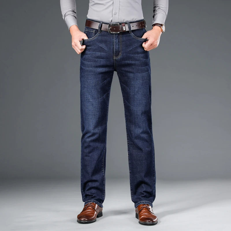 Men's Premium Cotton Stretch Denim Jeans | Classic Structured Fit Casual Pants