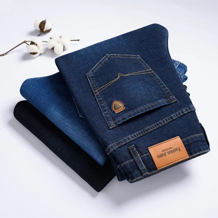 Men's Premium Cotton Stretch Denim Jeans | Classic Structured Fit Casual Pants