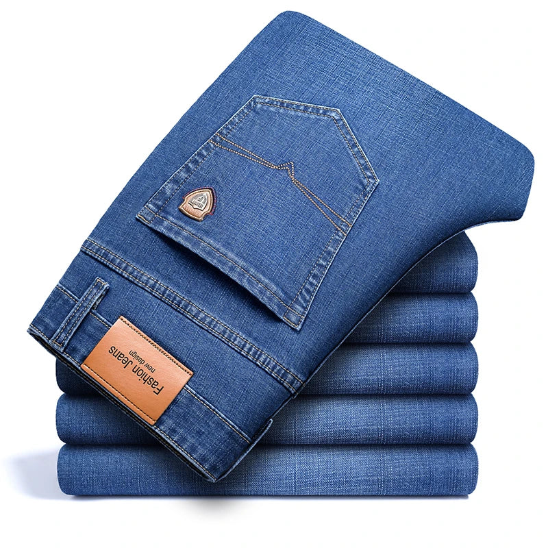 Men's Premium Cotton Stretch Denim Jeans | Classic Structured Fit Casual Pants
