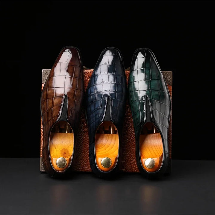 Men's leather dress loafers with polished formal slip-on shape
