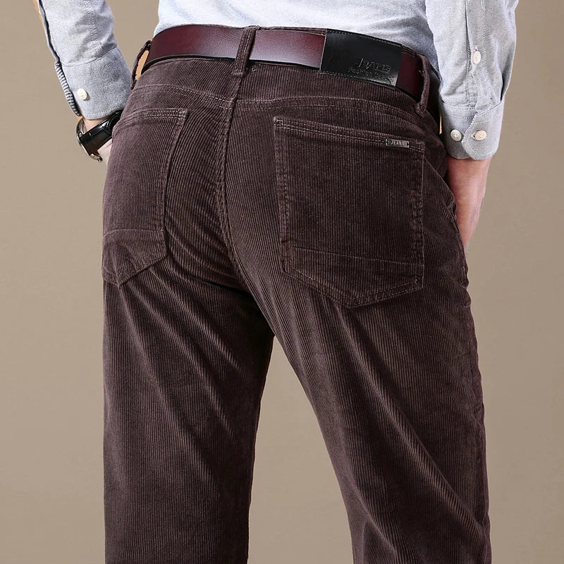 Men's ribbed corduroy trousers with warm structured texture