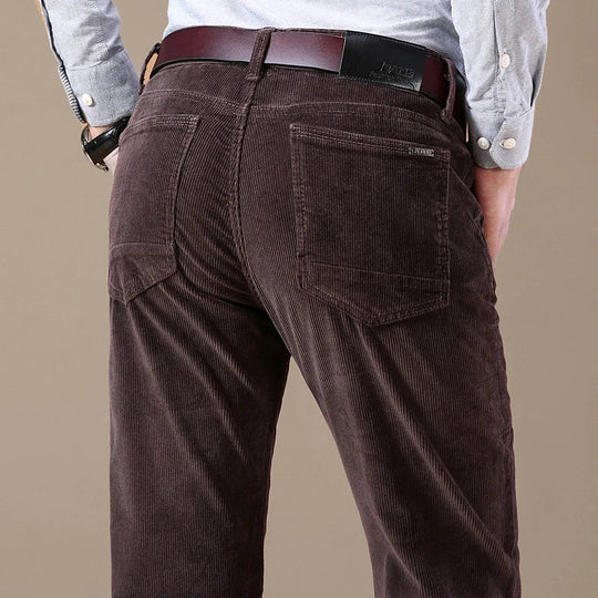 Men's ribbed corduroy trousers with warm structured texture