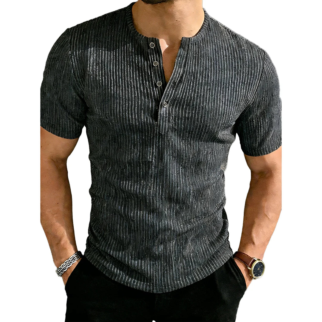 Men's ribbed cotton Henley shirt with short sleeves
