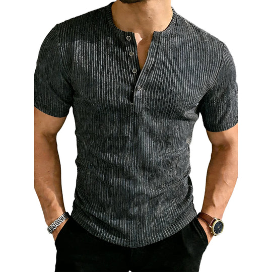 Men's ribbed cotton Henley shirt with short sleeves