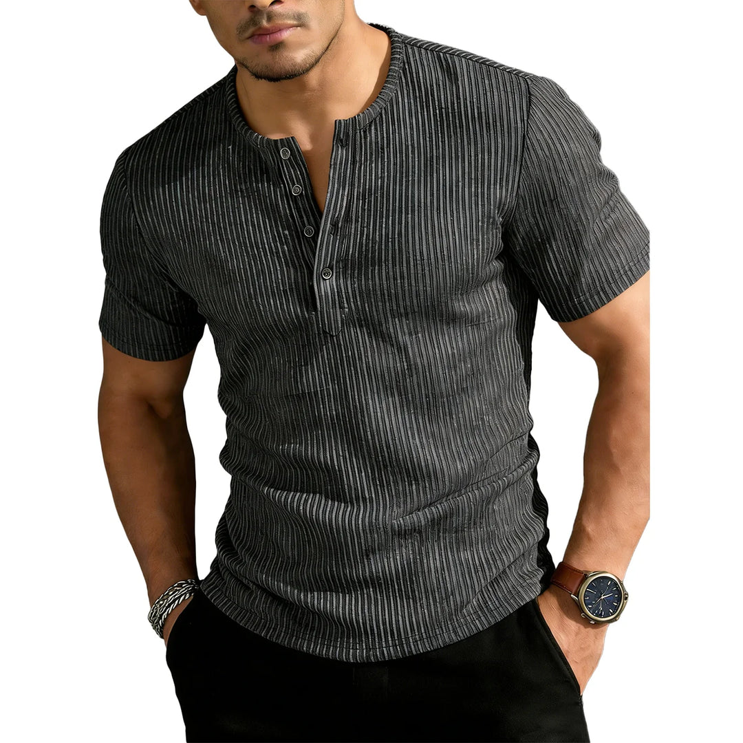 Men's Ribbed Cotton Henley Shirt | Slim Fit Casual Summer Essential | Modern Street Fit 1