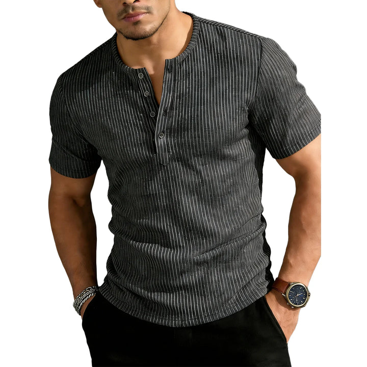 Men's Ribbed Cotton Henley Shirt | Slim Fit Casual Summer Essential | Modern Street Fit 1