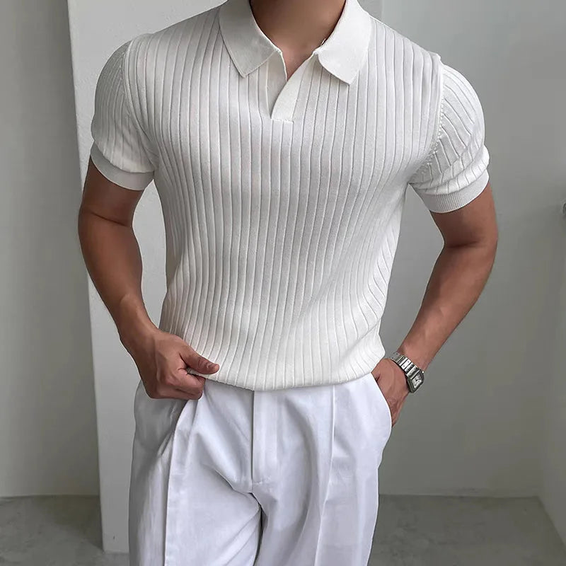 Men's Ribbed Knit Polo Shirt | Lightweight Breathable Comfort 1