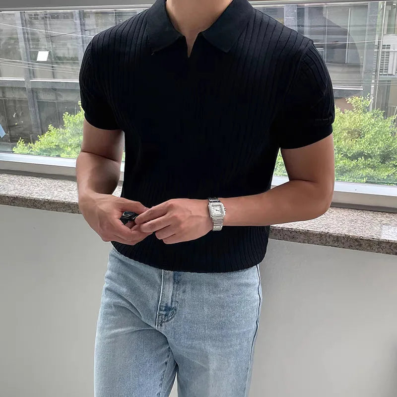 Men's Ribbed Knit Polo Shirt | Lightweight Breathable Comfort 2