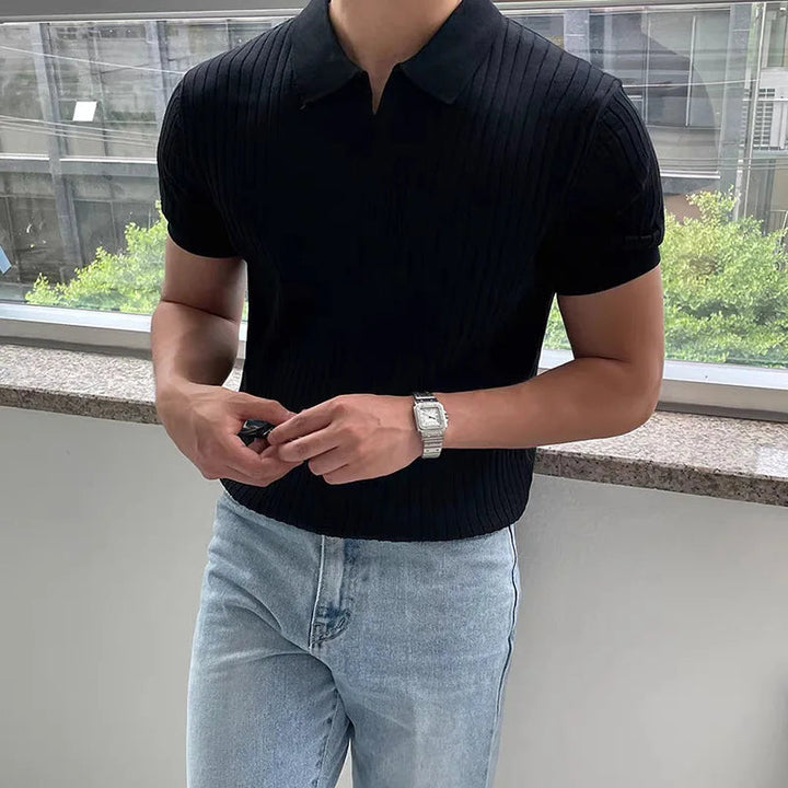 Men's Ribbed Knit Polo Shirt | Lightweight Breathable Comfort 2
